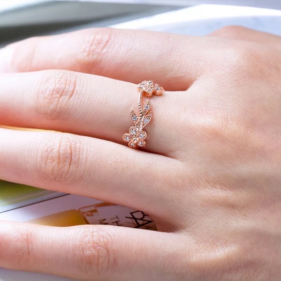 New Women’s Rose Gold Plated Dainty Diamond Ring - Picture 2 of 4
